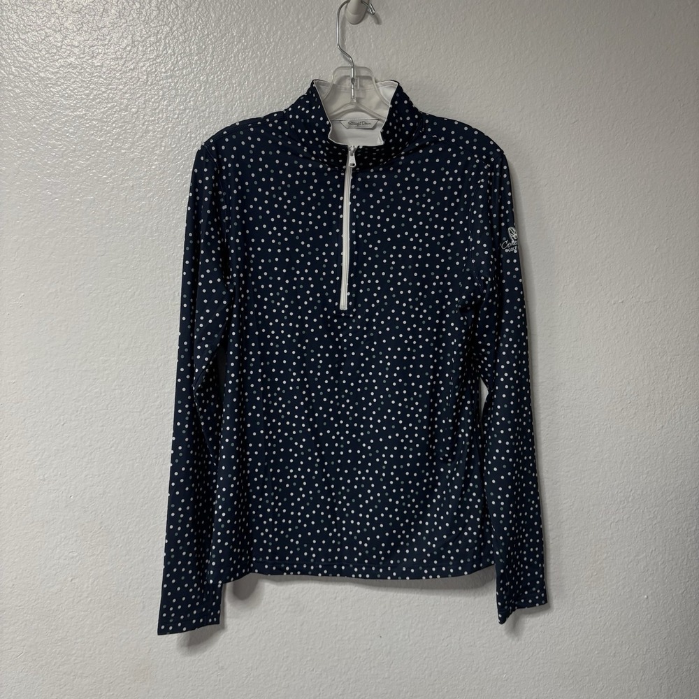 NWT WOMEN'S STRAIGHT DOWN 1/4 ZIP GOLF PULLOVER MEDIUM NAVY POLKA DOT